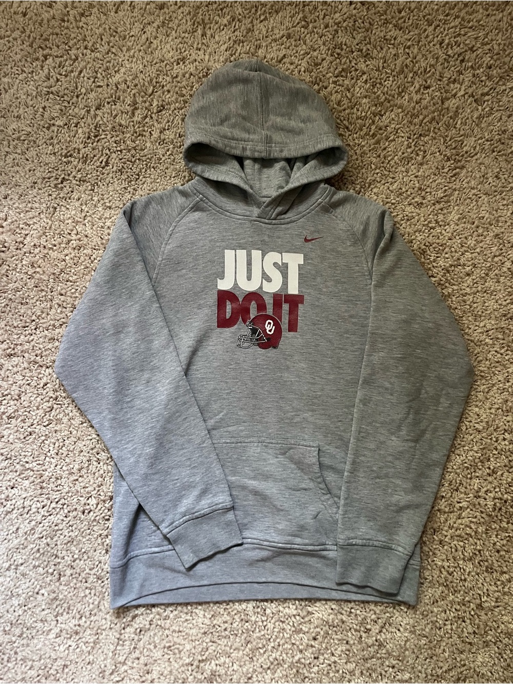 Nike OU Crimson Gray “Just Do It” Hoodie Youth L